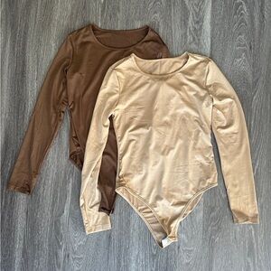 SHEIN Chocolate and Beige Long Sleeve Bodysuits